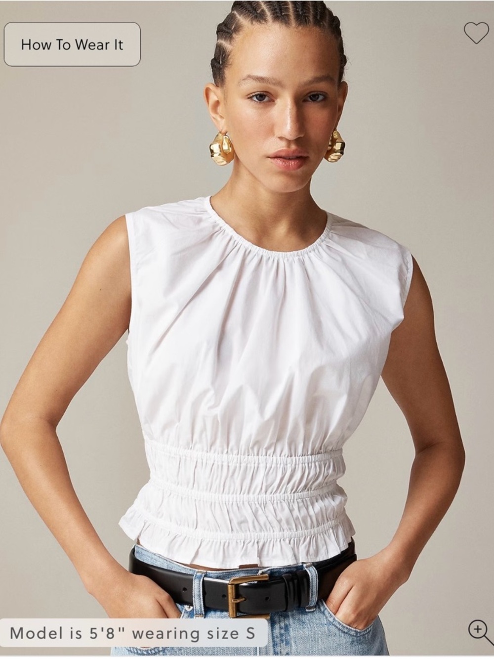 J. Crew Hyacinth White Cotton Poplin Ruched Top Medium